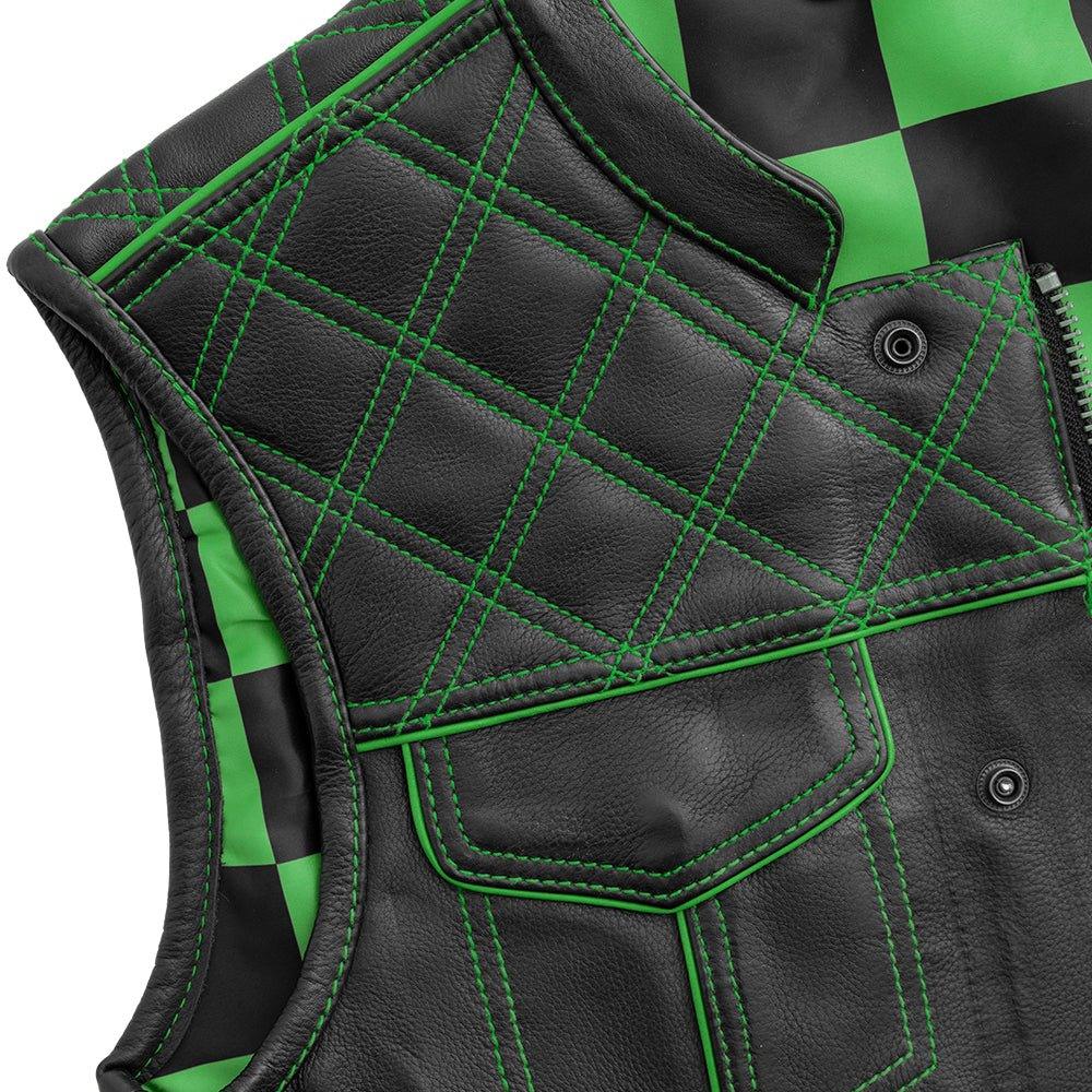 Finish Line - Green Checker - Men's Motorcycle Leather Vest - First Manufacturing Company - Flyclothing LLC