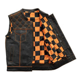 Finish Line - Orange Checker - Men's Motorcycle Leather Vest - First Manufacturing Company - Flyclothing LLC