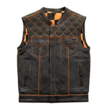 Finish Line - Orange Checker - Men's Motorcycle Leather Vest - First Manufacturing Company - Flyclothing LLC