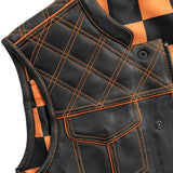 Finish Line - Orange Checker - Men's Motorcycle Leather Vest - First Manufacturing Company - Flyclothing LLC