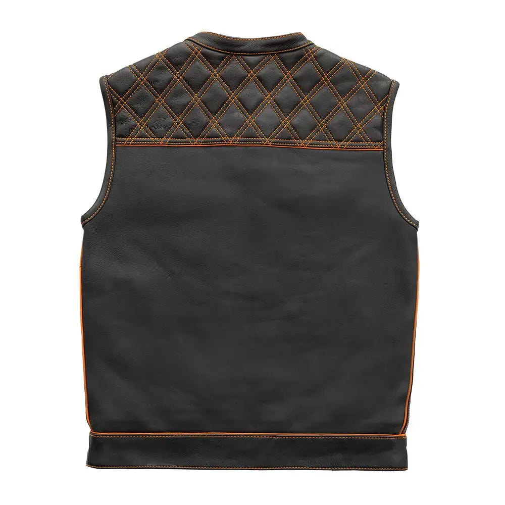 Finish Line - Orange Checker - Men's Motorcycle Leather Vest - First Manufacturing Company - Flyclothing LLC