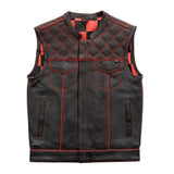 Finish Line - Red Checker - Men's Motorcycle Leather Vest - First Manufacturing Company - Flyclothing LLC
