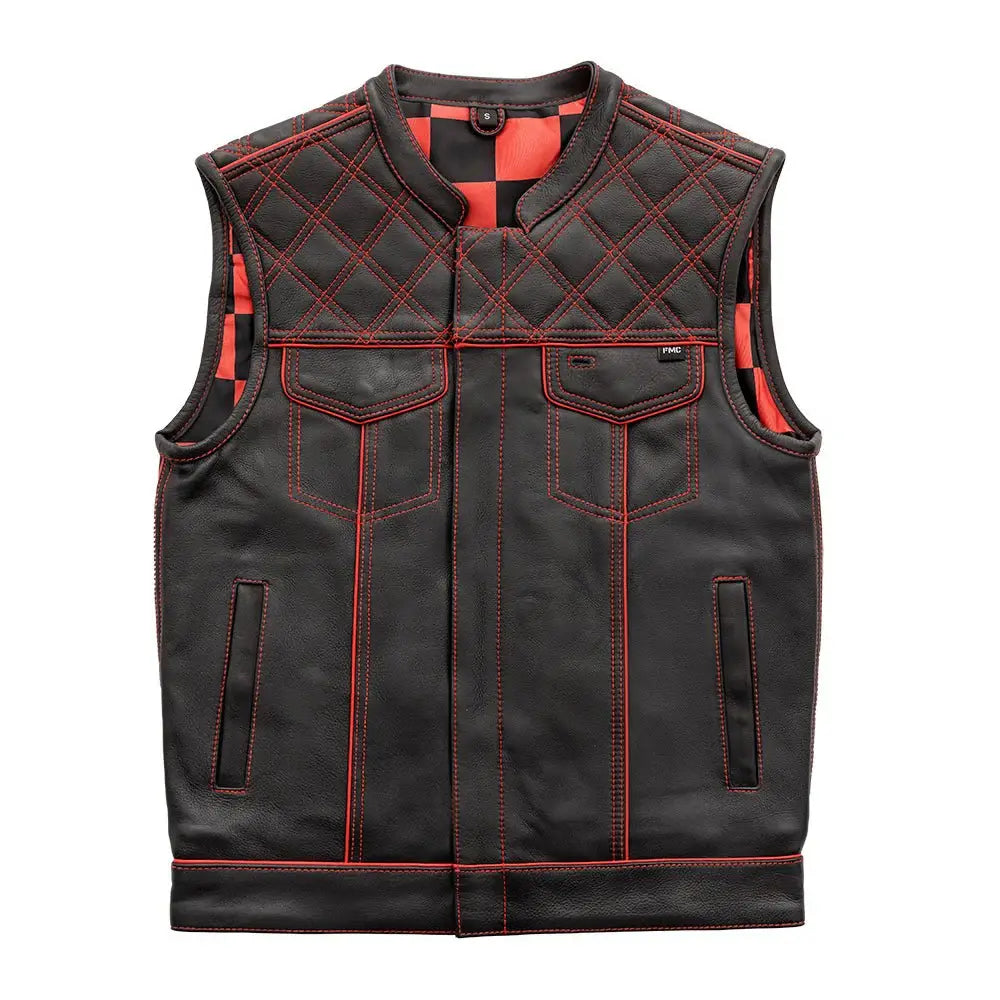 Finish Line - Red Checker - Men's Motorcycle Leather Vest - First Manufacturing Company - Flyclothing LLC