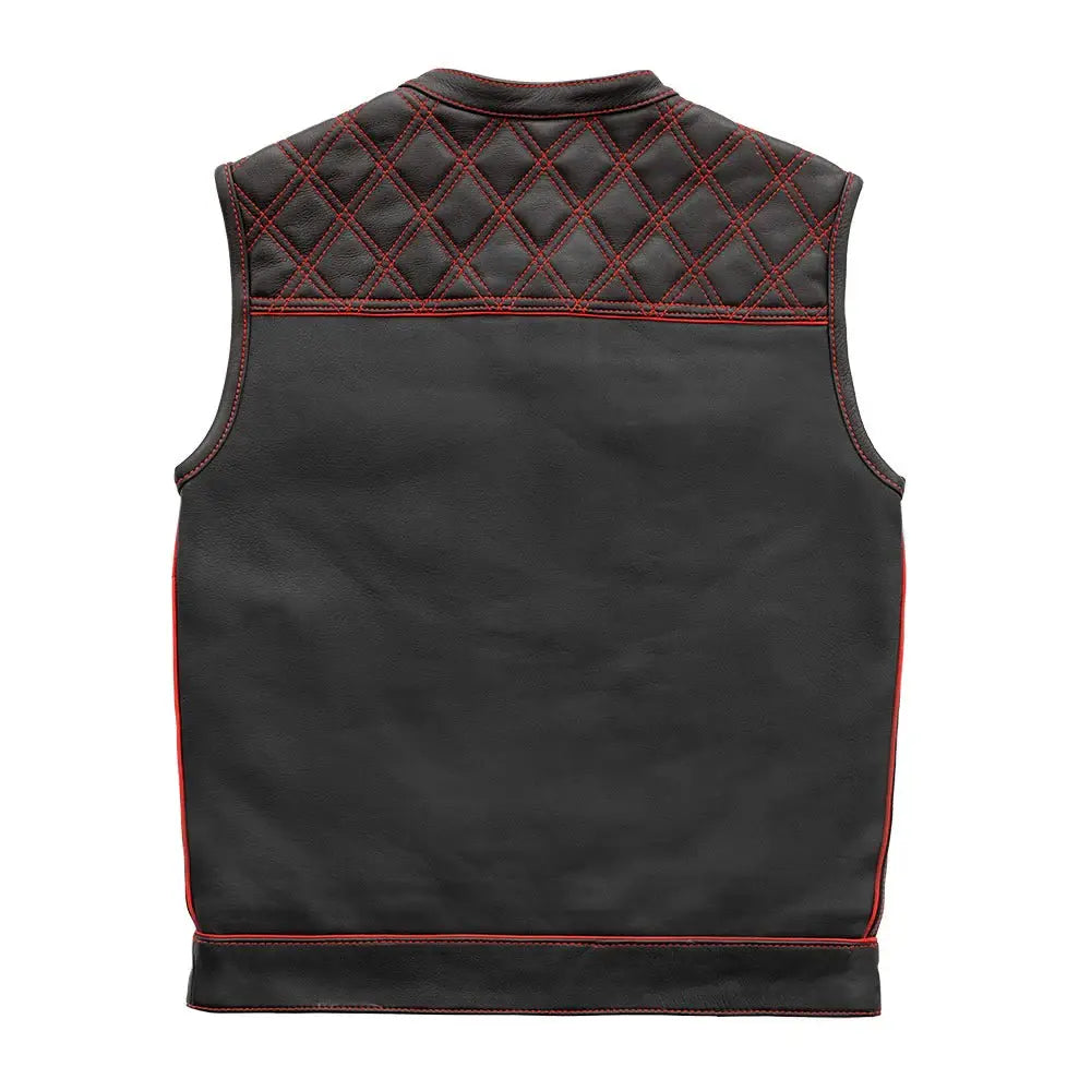 Finish Line - Red Checker - Men's Motorcycle Leather Vest - First Manufacturing Company - Flyclothing LLC