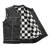 Finish Line - White Checker - Men's Motorcycle Leather Vest - First Manufacturing Company - Flyclothing LLC