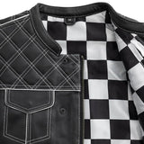 Finish Line - White Checker - Men's Motorcycle Leather Vest - First Manufacturing Company - Flyclothing LLC