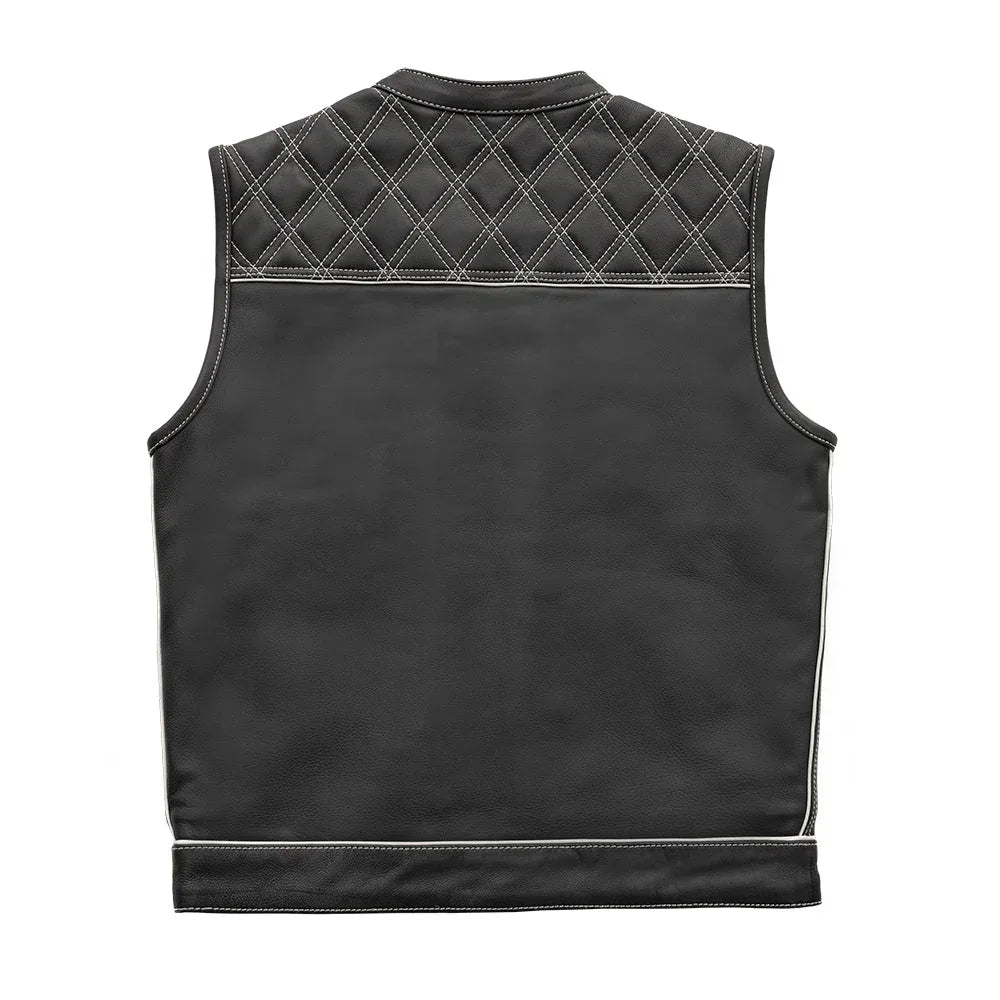 Finish Line - White Checker - Men's Motorcycle Leather Vest - First Manufacturing Company - Flyclothing LLC