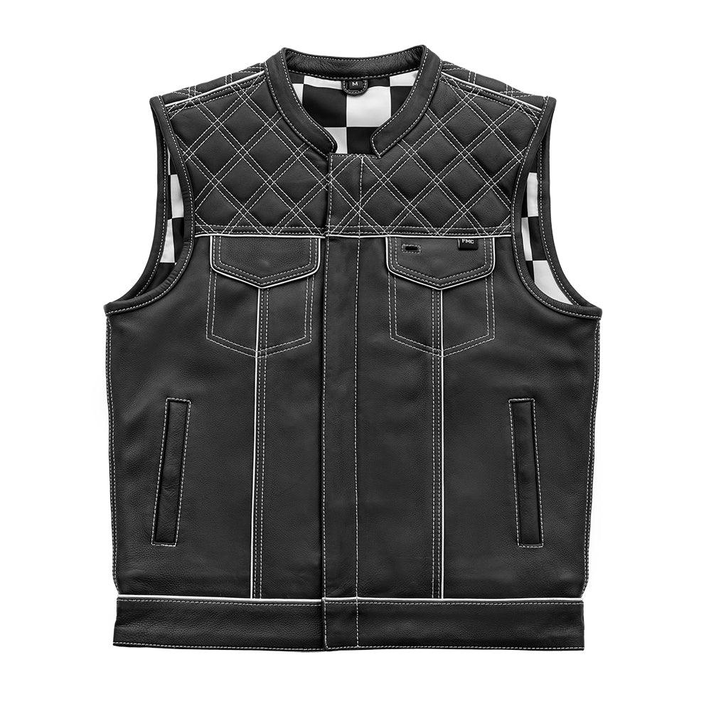 Finish Line - White Checker - Men's Motorcycle Leather Vest - First Manufacturing Company - Flyclothing LLC