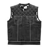Finish Line - White Checker - Men's Motorcycle Leather Vest - First Manufacturing Company - Flyclothing LLC