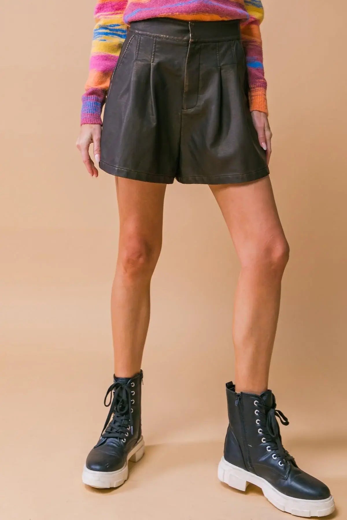 MY GREATEST JOY LEATHER SHORTS - Flying Tomato - Flyclothing LLC