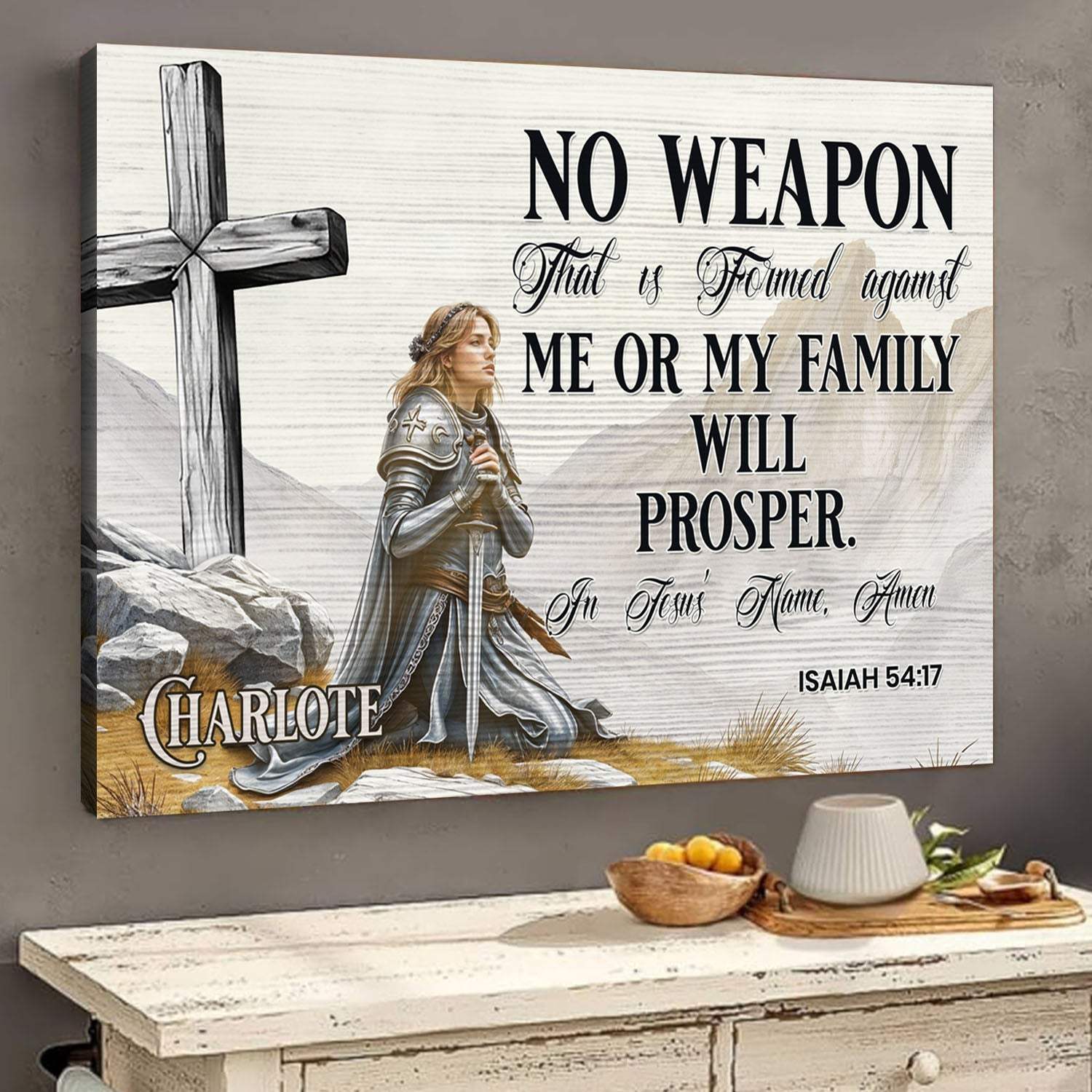 No Weapon That Is Formed Against You Will Prosper Isaiah 54:17 Faith Sign IV - Tailored Canvases - Flyclothing LLC