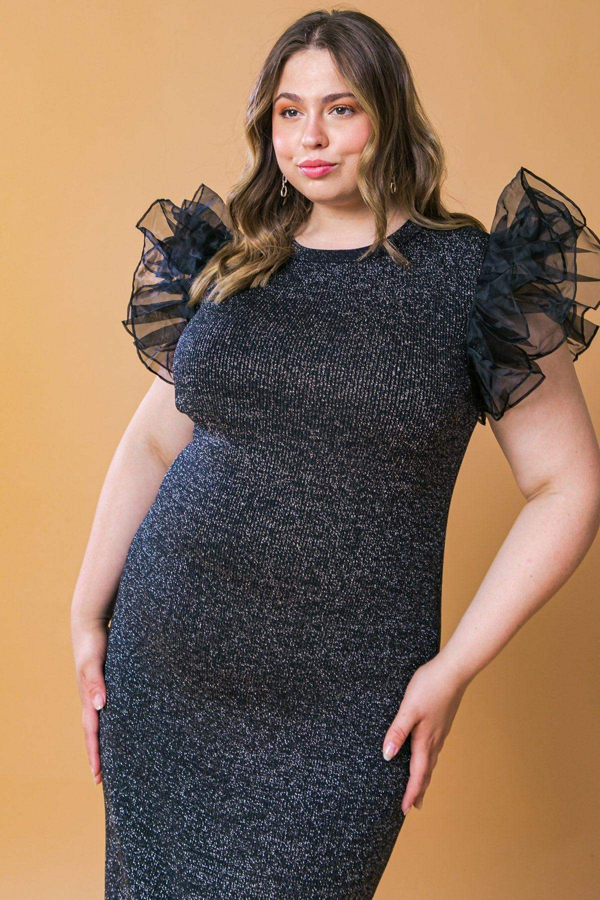VOLUMINOUS POWER METALLIC MIDI DRESS - Flying Tomato - Flyclothing LLC
