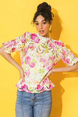 BLISS ME FLORAL WOVEN LACE TOP - Flying Tomato - Flyclothing LLC