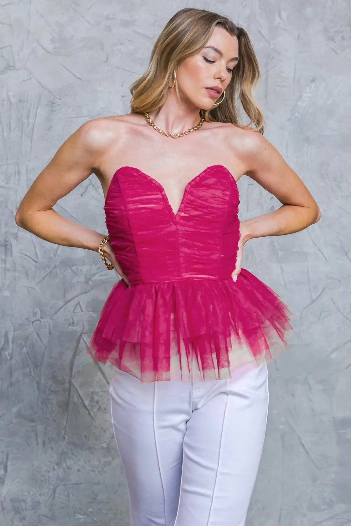 MUCH LOVE FUCHSIA WOVEN TOP - Flying Tomato - Flyclothing LLC