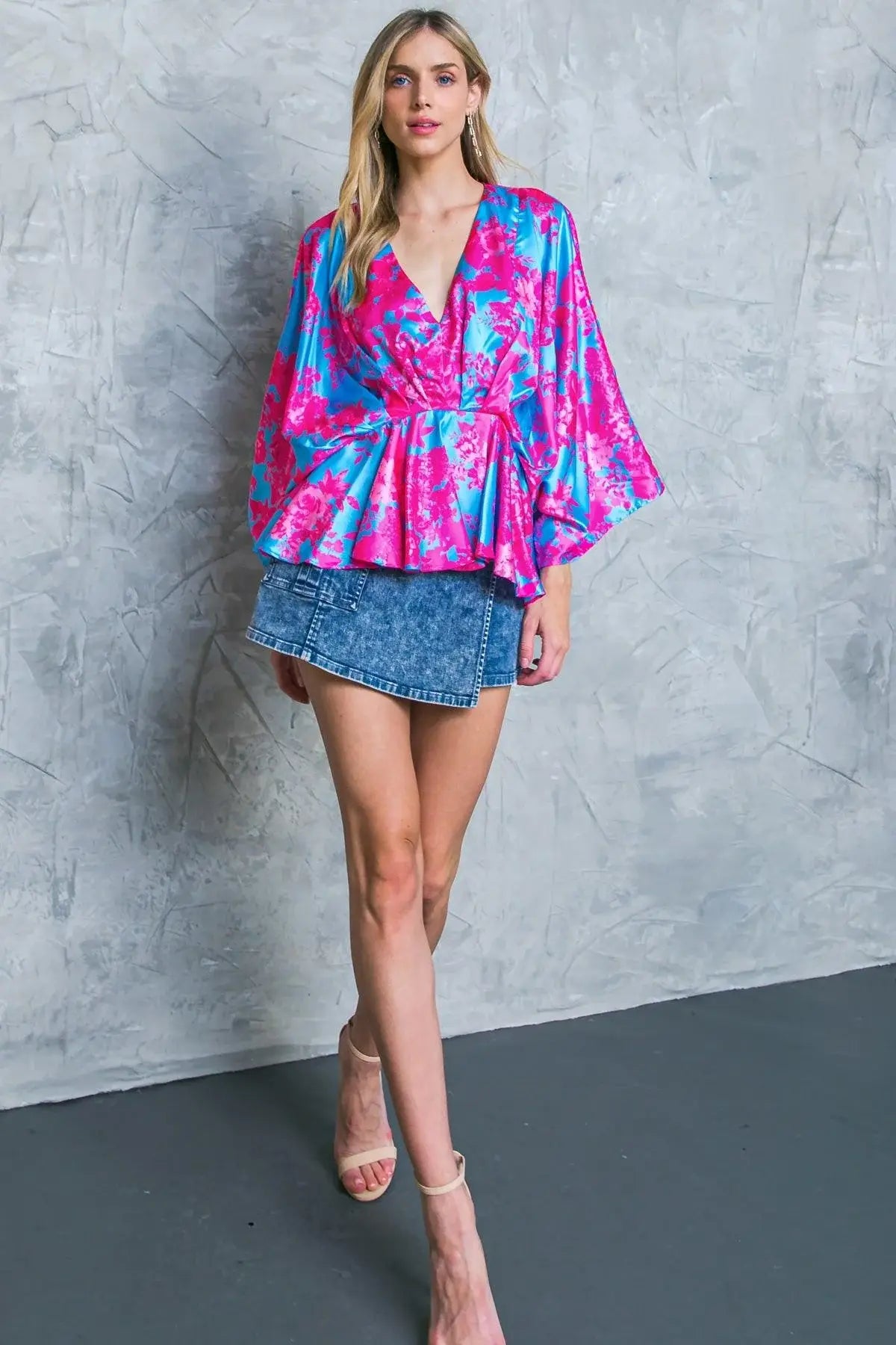 HERE WE GO AGAIN BLUE WOVEN TOP - Flying Tomato - Flyclothing LLC