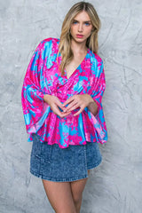 HERE WE GO AGAIN BLUE WOVEN TOP - Flying Tomato - Flyclothing LLC