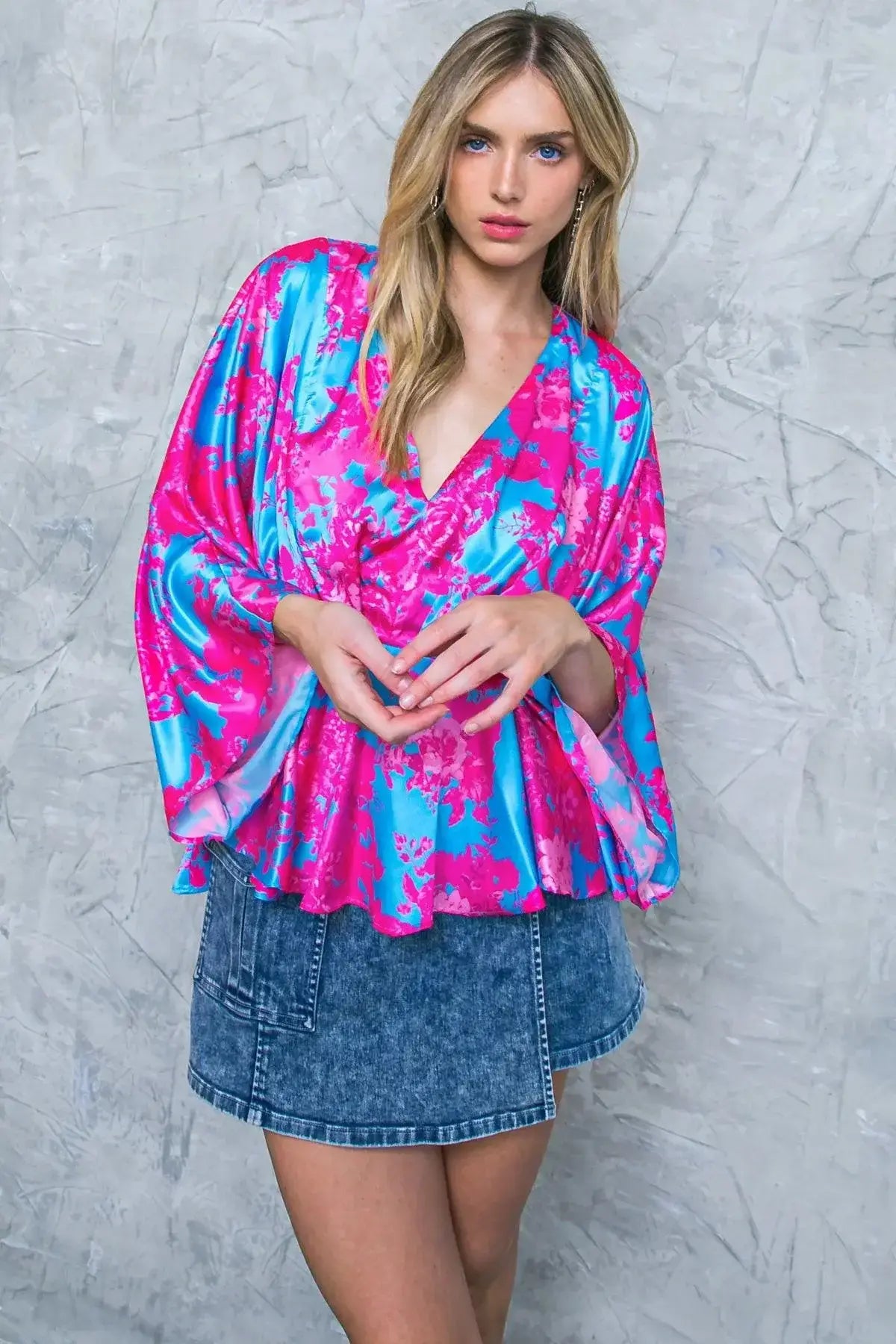 HERE WE GO AGAIN BLUE WOVEN TOP - Flying Tomato - Flyclothing LLC