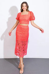 UNFORGETTABLE ICON WOVEN LACE TOP AND SKIRT SET - Flying Tomato - Flyclothing LLC
