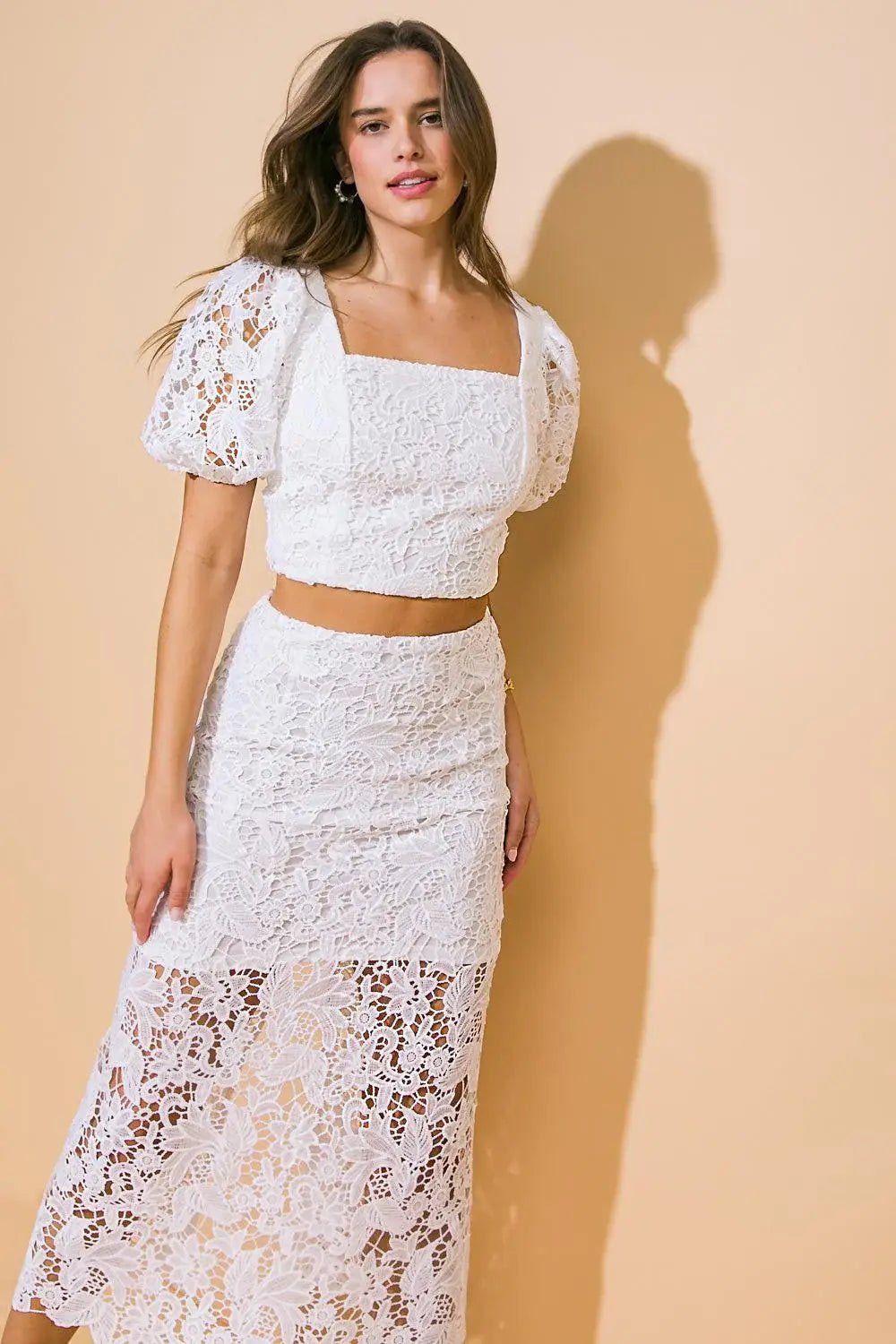 UNFORGETTABLE ICON WOVEN LACE TOP AND SKIRT SET - Flying Tomato - Flyclothing LLC