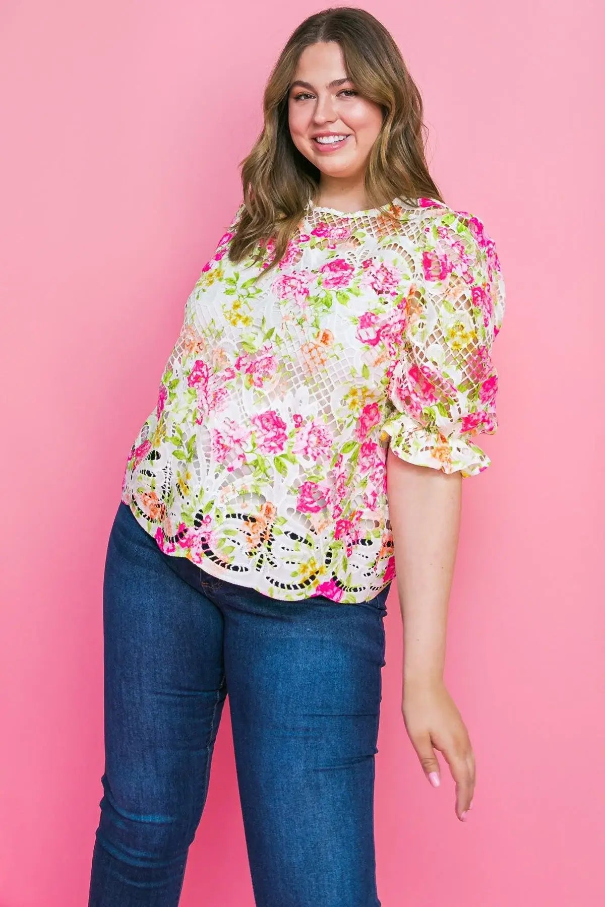 BLISS ME FLORAL WOVEN LACE TOP - Flying Tomato - Flyclothing LLC