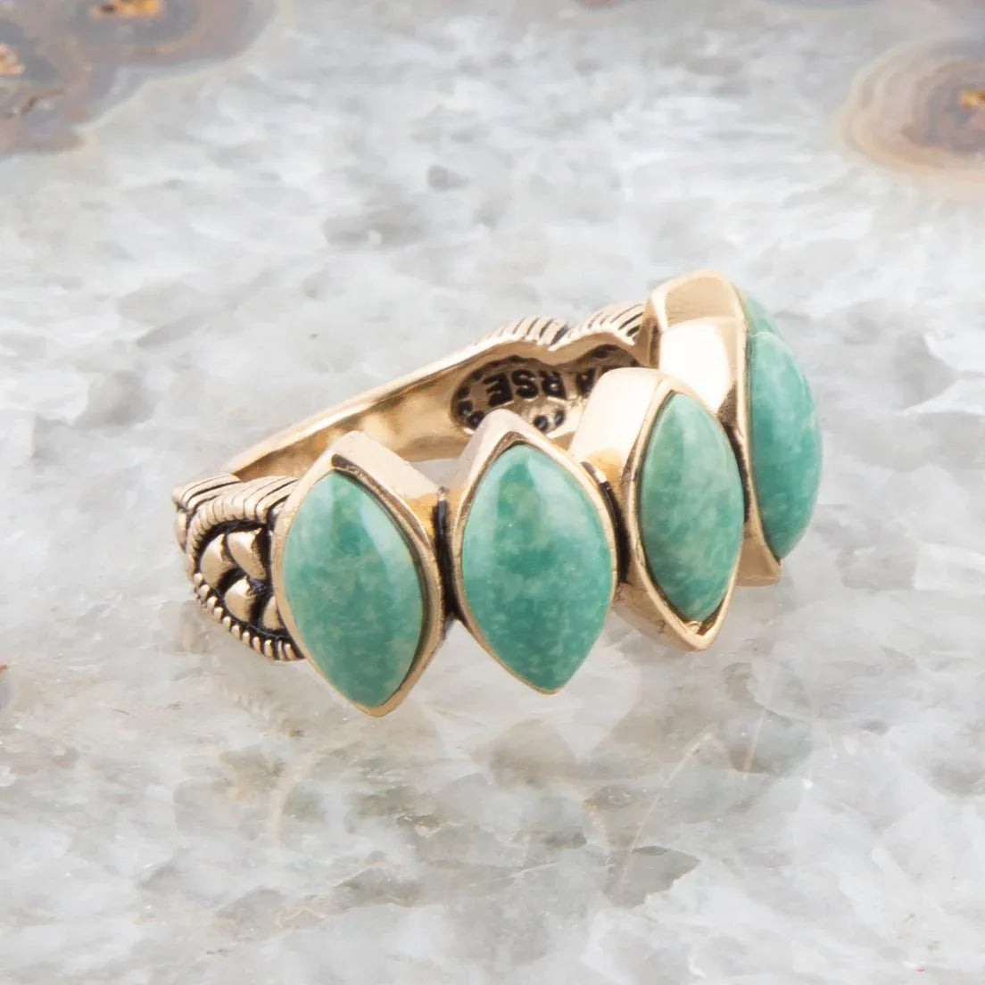 Five Stone Green Turquoise and Golden Bronze Ring - Barse Jewelry - Flyclothing LLC