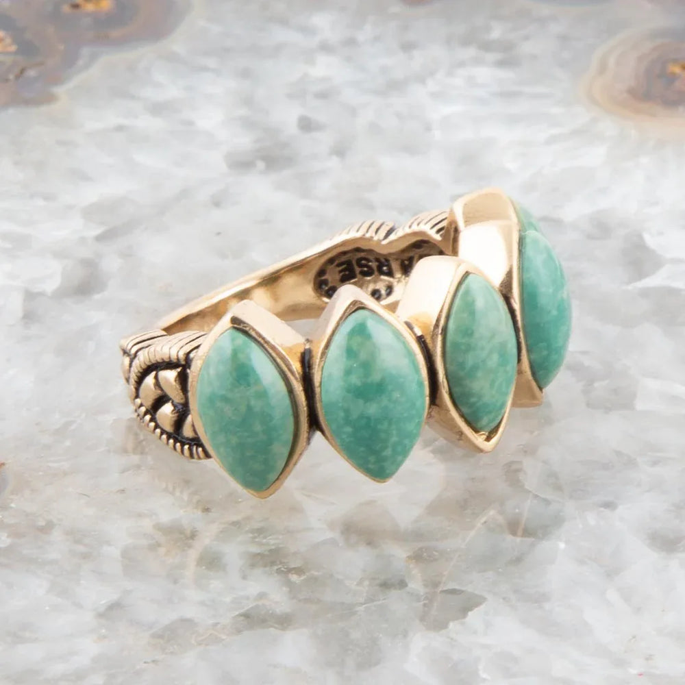 Five Stone Green Turquoise and Golden Bronze Ring - Barse Jewelry - Flyclothing LLC