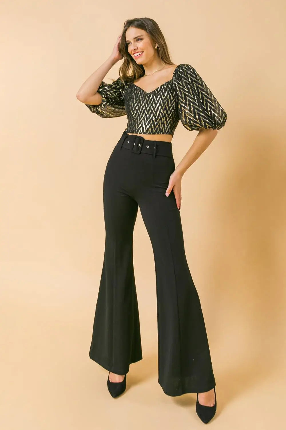 COUNTDOWN THE HOURS WOVEN FLARED PANTS - Flying Tomato - Flyclothing LLC
