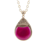 Flamenco Pink Magenta Agate Golden Pendant Necklace - Barse Jewelry