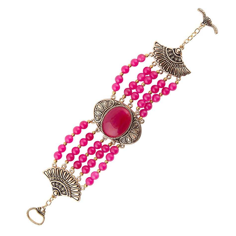 Flamenco Pink Magenta Agate Golden Statement Bracelet - Barse Jewelry - Flyclothing LLC