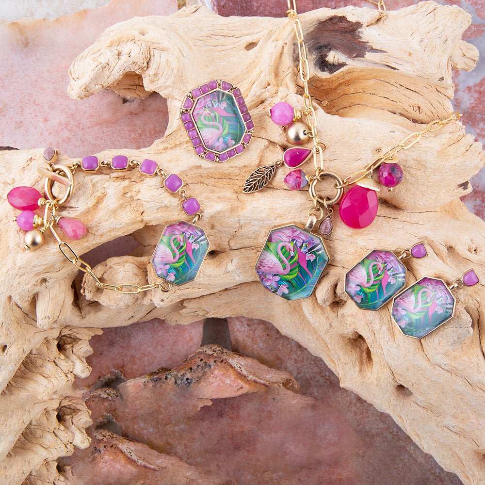 Flamingo Pink Agate Golden Pendant Necklace - Barse Jewelry - Flyclothing LLC