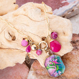 Flamingo Pink Agate Golden Pendant Necklace