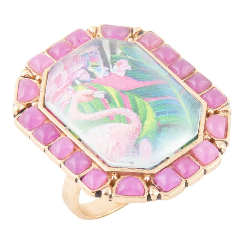 Flamingo Pink Agate Golden Statement Ring - Barse Jewelry - Flyclothing LLC