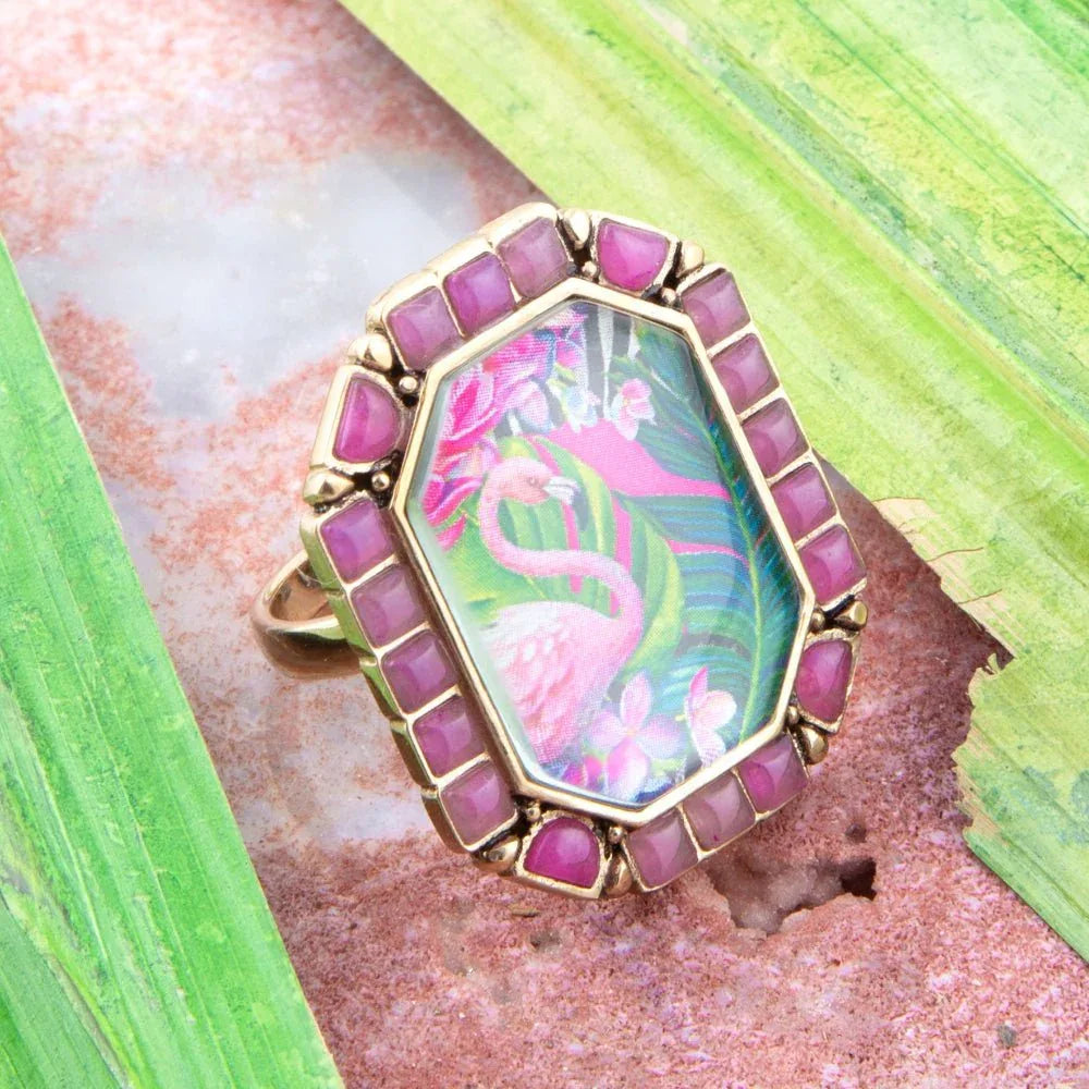 Flamingo Pink Agate Golden Statement Ring - Barse Jewelry - Flyclothing LLC