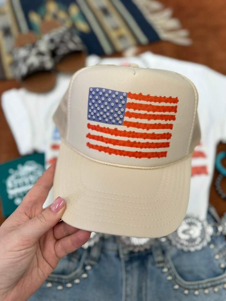 Floral American Flag Trucker Hat - Wild Junkie - Flyclothing LLC