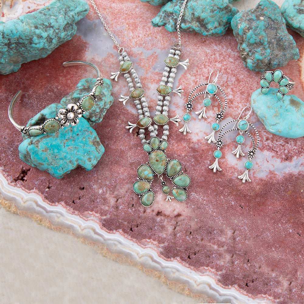 Floral Blue Turquoise and Sterling Silver Cuff Bracelet - Barse Jewelry - Flyclothing LLC