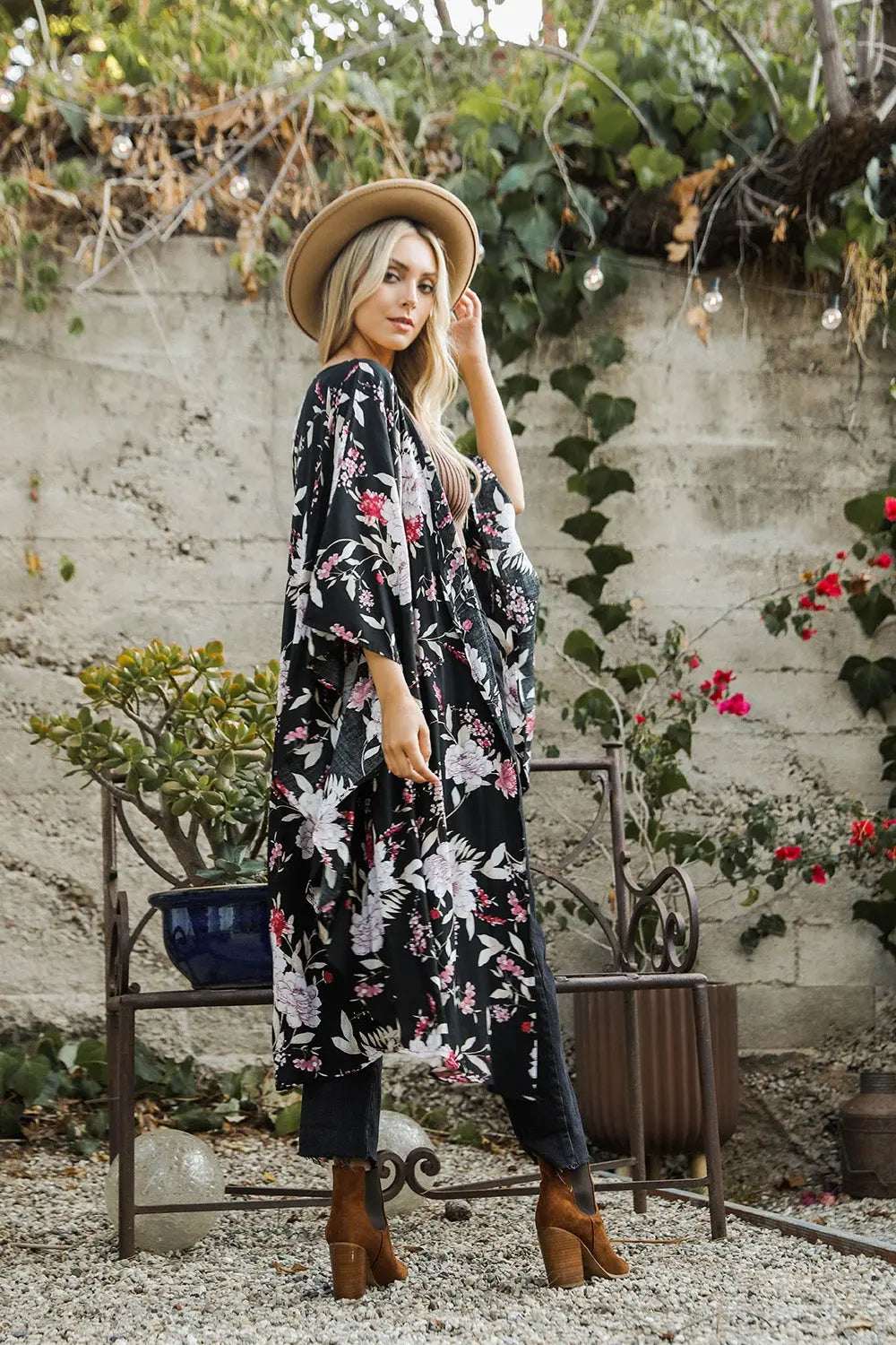 Floral Butterfly Sleeve Kimono - Boho Clothing and Accessories - Flyclothing LLC