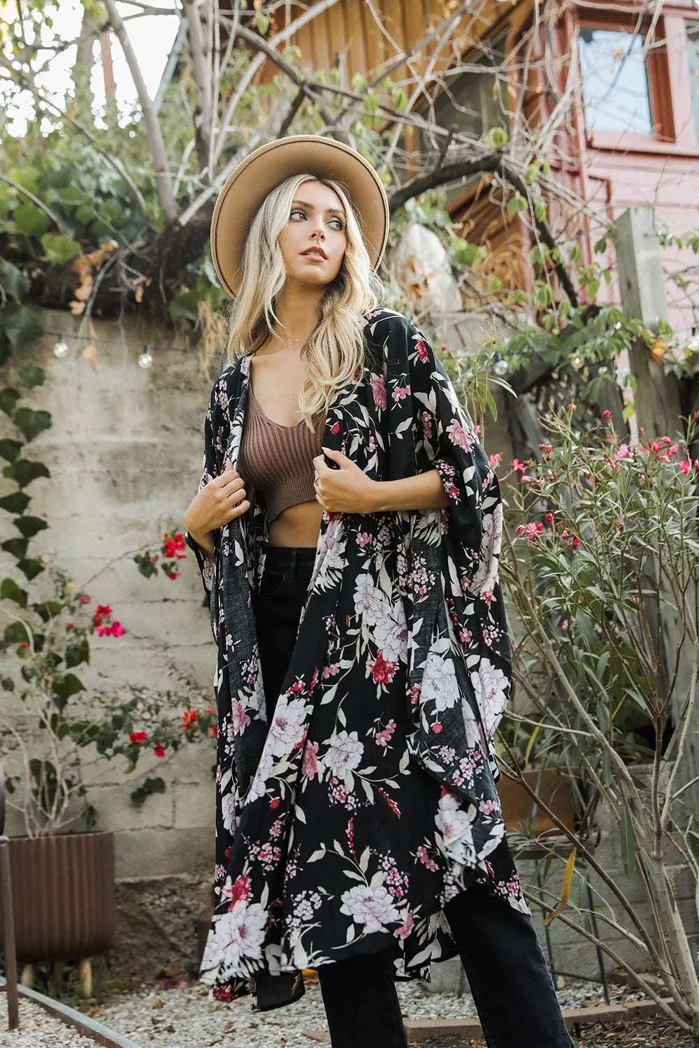 Floral Butterfly Sleeve Kimono - Boho Clothing and Accessories - Flyclothing LLC