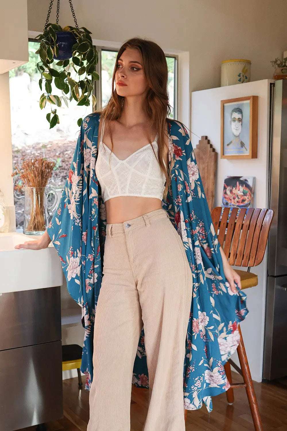 Floral Butterfly Sleeve Kimono - Boho Clothing and Accessories - Flyclothing LLC