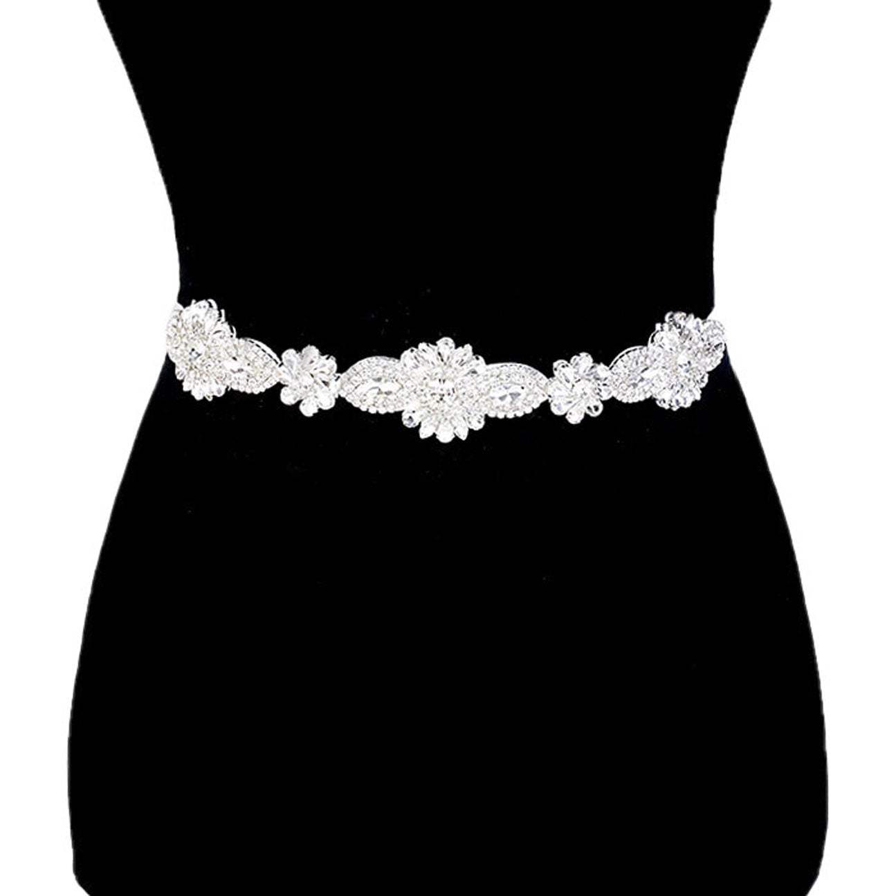 Floral Crystal Sash Ribbon Bridal Wedding Belt Headband - Madeline Love - Flyclothing LLC