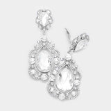 Floral Crystal Teardrop Clip On Evening Earrings - Madeline Love - Flyclothing LLC
