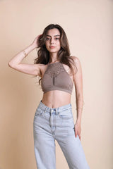 Floral Cutout Seamless High Neck
