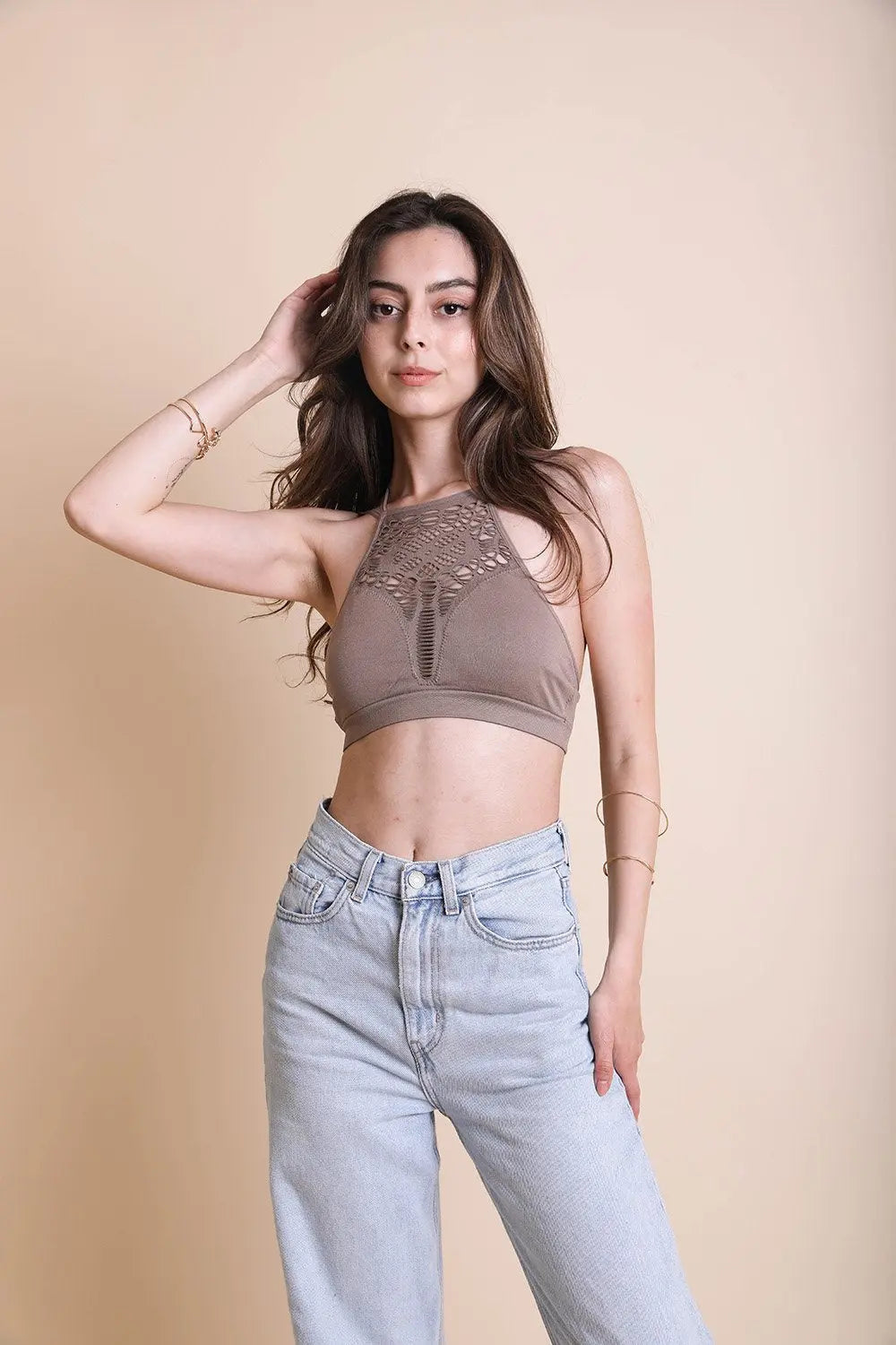 Floral Cutout Seamless High Neck