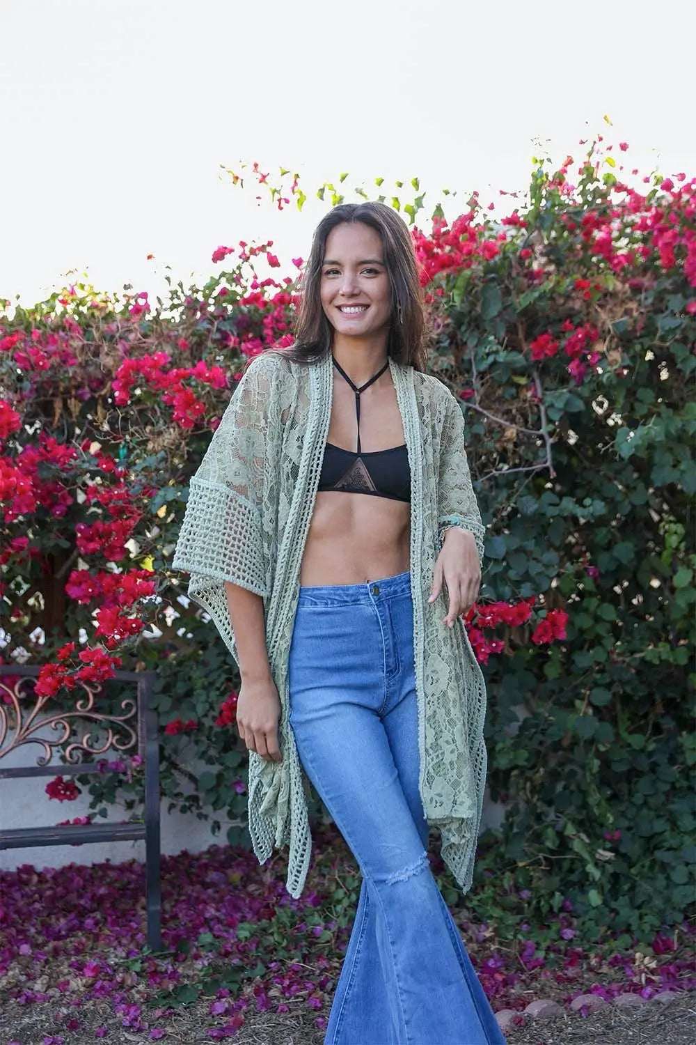 Open Front Floral Knit Kimono – Casual Elegance - Boho Clothing and Accessories - Flyclothing LLC