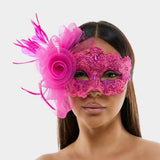 Floral Lace Feather Tulle Masquerade Halloween Mask - Madeline Love - Flyclothing LLC