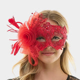 Floral Lace Feather Tulle Masquerade Halloween Mask - Madeline Love - Flyclothing LLC
