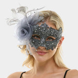 Floral Lace Feather Tulle Masquerade Halloween Mask - Madeline Love - Flyclothing LLC