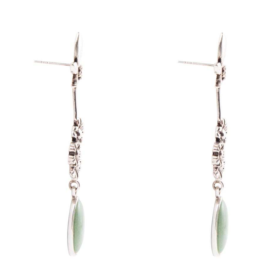 Floral Linear Drop Green Turquoise and Sterling Silver Earrings - Barse Jewelry - Flyclothing LLC