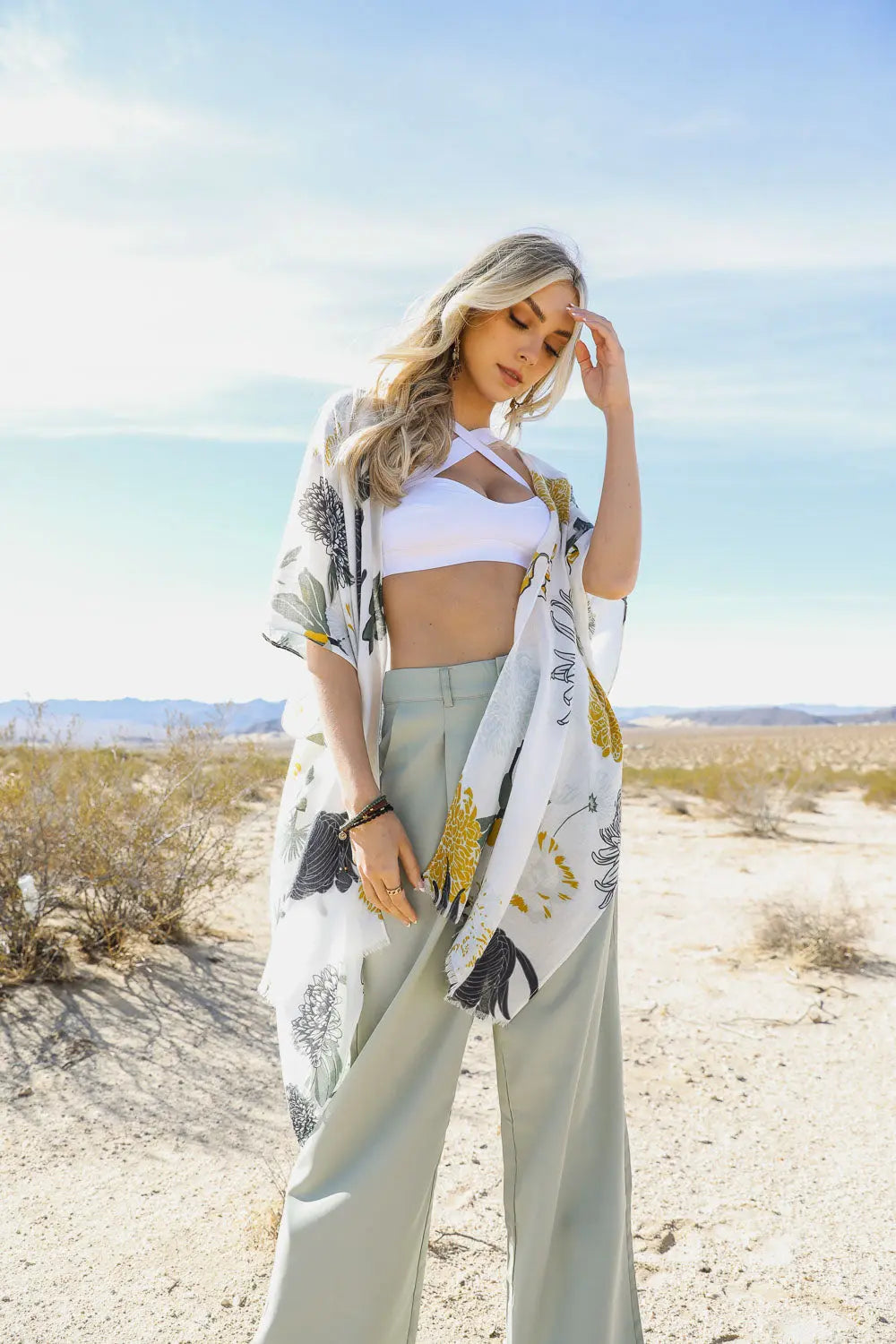 Floral Motif Combo Kimono - Boho Clothing and Accessories - Flyclothing LLC