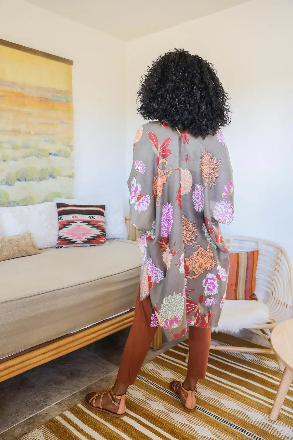 Floral Motif Combo Kimono - Boho Clothing and Accessories - Flyclothing LLC