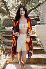 Floral Motif Combo Kimono - Boho Clothing and Accessories - Flyclothing LLC